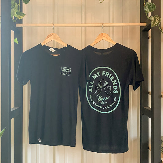 All My Friends Beer Co - Black T-shirt - Blue Logo Front & Back